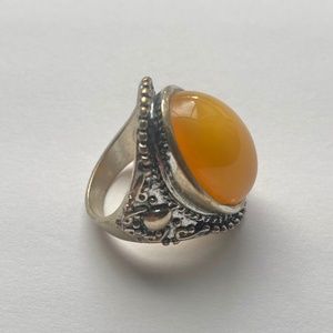 Boho style silver tone yellow stone ring 7